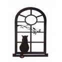 Déco murale fer XL : Fenêtre sur Chats & Jardin 2, Anthracite et Brun, H 84 cm