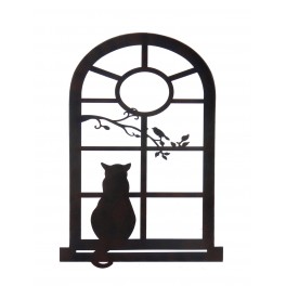 Déco murale fer XL : Fenêtre sur Chats & Jardin 2, Anthracite, H 84 cm