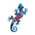 Gecko Mural Bleu et Rouge, Métal et Verre, Modèle KASHMIR, H 30 cm