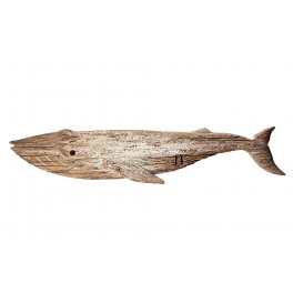 Déco Murale Thème Mer, Grande Baleine en bois vieilli, Longueur 83 cm