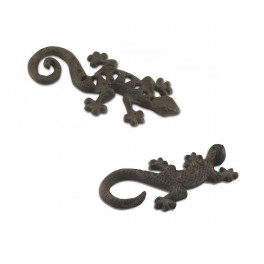 Set 2 Geckos en métal à poser, Marron ambré, L 12 et 16,5 cm