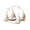 4 Bateaux 3 Mouettes sur Cercles dorés, Gamme Océanic. L 100 cm
