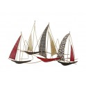 Déco Régate 4 voiliers stylisés, Rouge, Doré et et Chocolat, L 70 cm