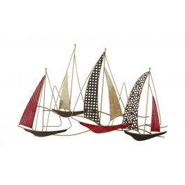 Déco murale 5 bateaux rouges et gris, L 44 cm