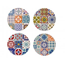 Set 4 sous-bocks Rétros, Motifs Carreaux de Ciment, Diamètre 10 cm