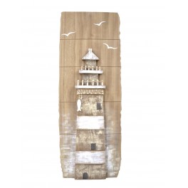 Déco Marine : Cadre Phare en Bois, Bois MDF Vieilli, Hauteur 80 cm