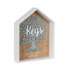 Boite à clés en Bois MDF Arbre de Vie et Silhouette Maison, H 31 cm