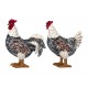 SGRIMALT Set Poule et Coq, Modèle Noir et Fleuri en Résine, Collection Drawing Art, H 20 cm