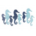 Déco Murale Mer : Banc de huit hippocampes bleus en métal, L 78 cm