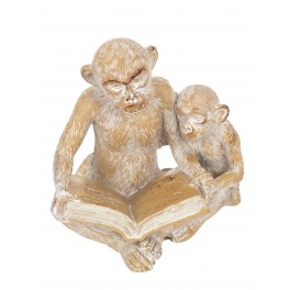 SGRIMALT Figurine Résine Contemporaine : Deux Singes érudits, Céruse Blanche, H 18 cm