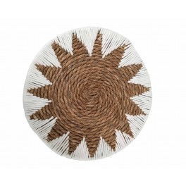 Déco murale bohème en jonc de mer tressé, Marron et Blanc, Diam 50 cm