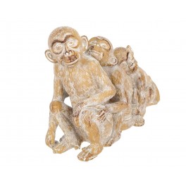 SGRIMALT Figurine Résine Famille Trois Singes, Céruse Blanche, Longueur 24 cm