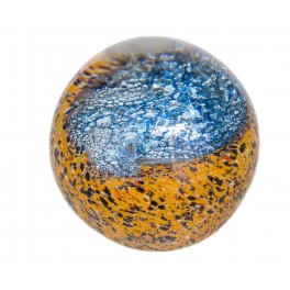 Sphère en Verre Sulfure et Presse Papier, Terre de Quartz, Bleu et Orange, Diamètre 10 cm
