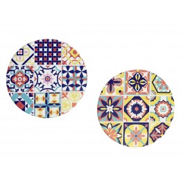 Set 2 Dessous de Plat Ronds, Motifs Colorés Carreaux de ciment, L 18 cm
