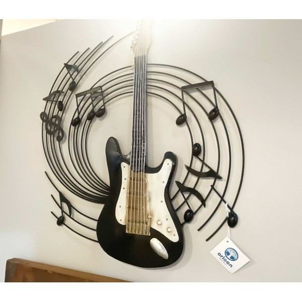 Décoration murale en métal - Guitare électrique et notes - L 33 x H 92 cm