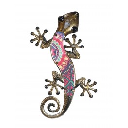 Gecko Mural Bleu et Rouge, Métal et Verre, Modèle KASHMIR 2, H 37,5 cm