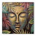 Visage Bouddha, feuilles d'or et feuillage exotique, Hauteur 100 cm