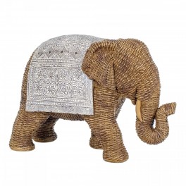 Figurine éléphant en résine et Aspect rotin tressé, Collection ORGANIK, L 29 cm