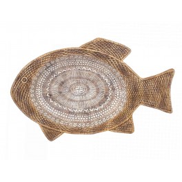 ORIGEN Grand Plateau Design Poisson en résine, Mandala et Aspect Rotin, L 37 cm