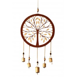 Déco intérieur Extérieur : Grand Mobile Arbre de Vie, Cloches en Laiton, H 57 cm