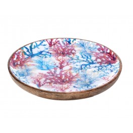 Plat ou Assiette de service, Thème Corail Bleu et Rouge, Diamètre 22 cm