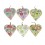 Set 6 Coeurs en métal à suspendre, Motifs Floraux colorés, H 10,5 cm
