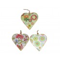 Set 3 Coeurs en métal à suspendre, Motifs Floraux colorés, H 10,5 cm