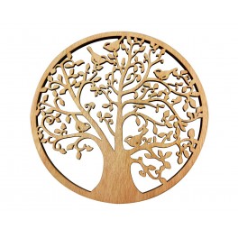 happyDko Décoration murales : Arbre de vie sculpté en Bois MDF, Marron, Diamètre 30 cm