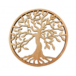 happyDko Décoration murale : Arbre de vie sculpté en Bois MDF, Marron, Diamètre 30 cm