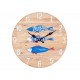 Horloge MDF Thème Mer, Trois Sardines en bleu outremer, Diam 34 cm