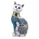 SGRIMALT Grande Figurine Chat Debout Résine et Inserts Miroirs, Modèle Blue Ikat 2, H 28 cm