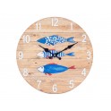 Horloge MDF Thème Mer, Trois Sardines en bleu outremer, Diam 34 cm