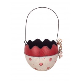 SGRIMALT Cache-Pot Oeuf Rouge et Blanc en métal, Diamètre 11,50 cm
