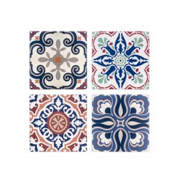 Set 4 sous-bock céramique, Motif Rétro Carreaux de Ciment, L 11 cm