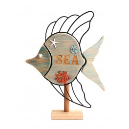 SGRIMALT Déco Poisson Exotique, Bois et Métal, Modèle Sea, H 35 cm