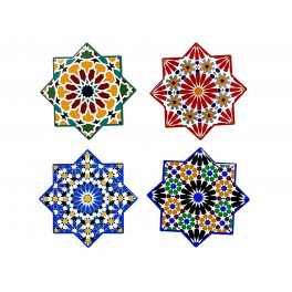 Set 4 sous-bocks Rétro, Forme étoile, Motifs Carreaux de Ciment, 11 cm