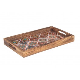 Plateau de Service, Carreaux de Ciment, Bois de Manguier, L 38 cm