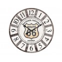 Horloge Bois MDF Vintage : Route 66, Marron et Gris, Diam 34 cm