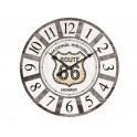 Horloge Bois MDF Vintage : Route 66, Marron et Gris, Diam 34 cm