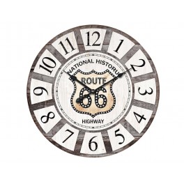 Horloge Bois MDF Vintage : Route 66, Gris et Blanc, Diam 34 cm
