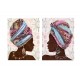 SIGNES GRIMALT Tableau ethnique contemporain : Set 2 africaines aux foulards colorés, hauteur 80 cm