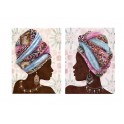 SIGNES GRIMALT Tableau ethnique contemporain : Set 2 africaines aux foulards colorés, hauteur 80 cm