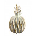 Fruit décoratif : Ananas stylisé en résine, Blanc et Doré, Hauteur 27 cm