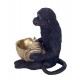 Statuette Singe Noir et Coupe Coquillage, Modèle Black Jungle, H 17 cm