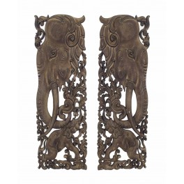 SIGNES GRIMALT Set deux décorations murales éléphantS en bois sculpté, Couleur Ebène, H 60 cm