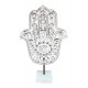 ORIGEN Déco en Bois Blanc sculpté, Main de Fatima sur socle, H 37,5 cm