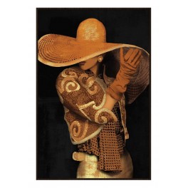 SGRIMALT Tableau Peinture XL : Femme Mexicaine et Sombréro, Or et Marron, H 123 cm
