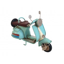 Miniature Laiton : Scooter Vespa Métal Bleu Cyan, Longueur 17 cm