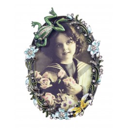 Cadre photo oval en métal, Romantique et Floral, hauteur 15 cm
