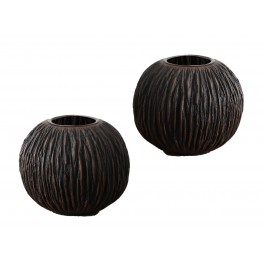 Set 2 Bougeoirs Résine, Modèle KALI, Wenge, Diamètre 10 cm